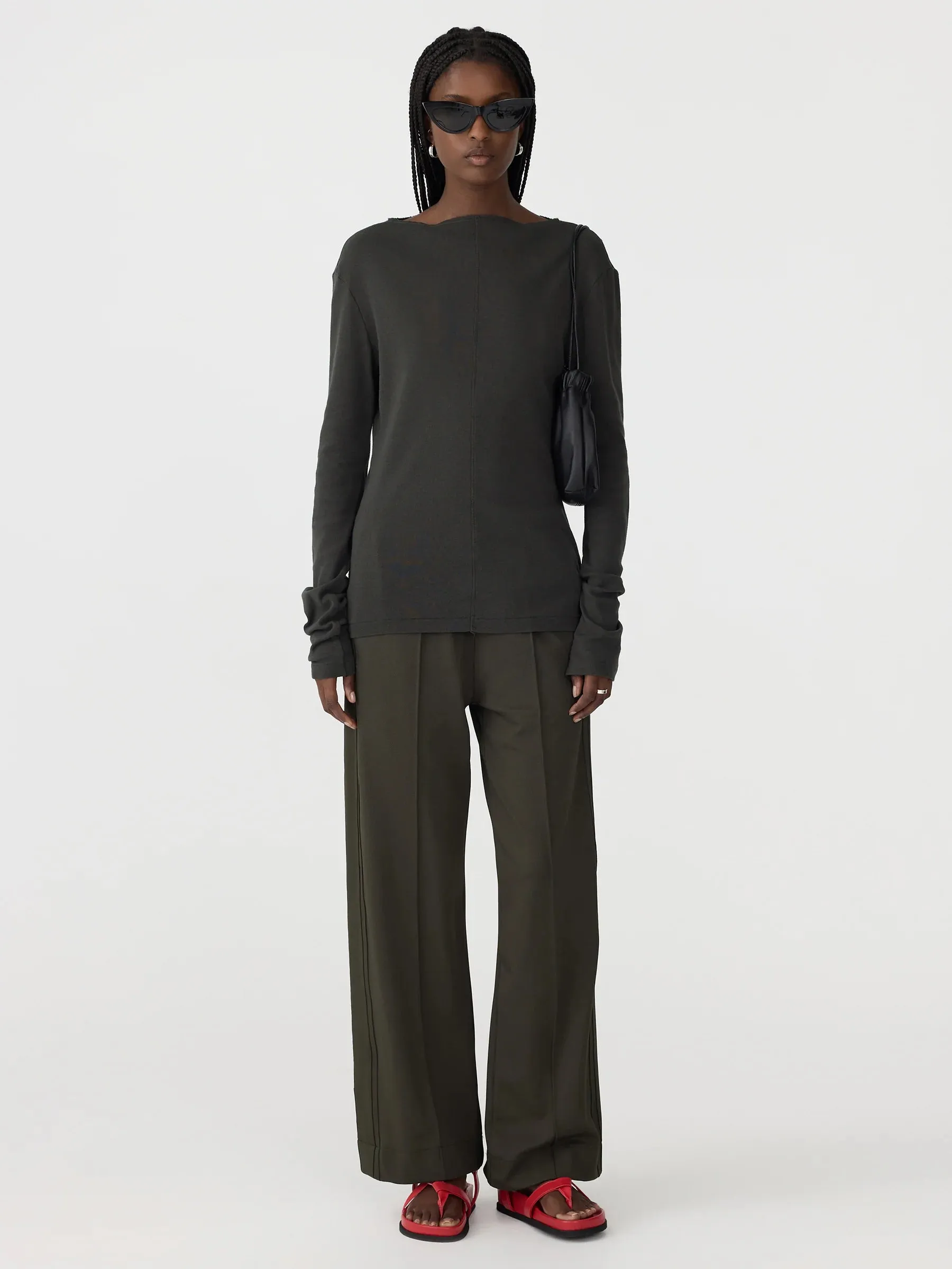 Bassike Twill Pinstitch Detail Pant in Dark Olive