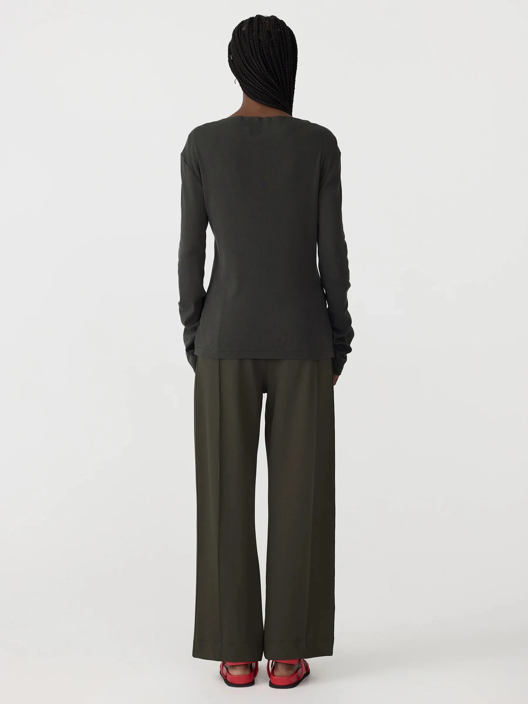 Bassike Twill Pinstitch Detail Pant in Dark Olive