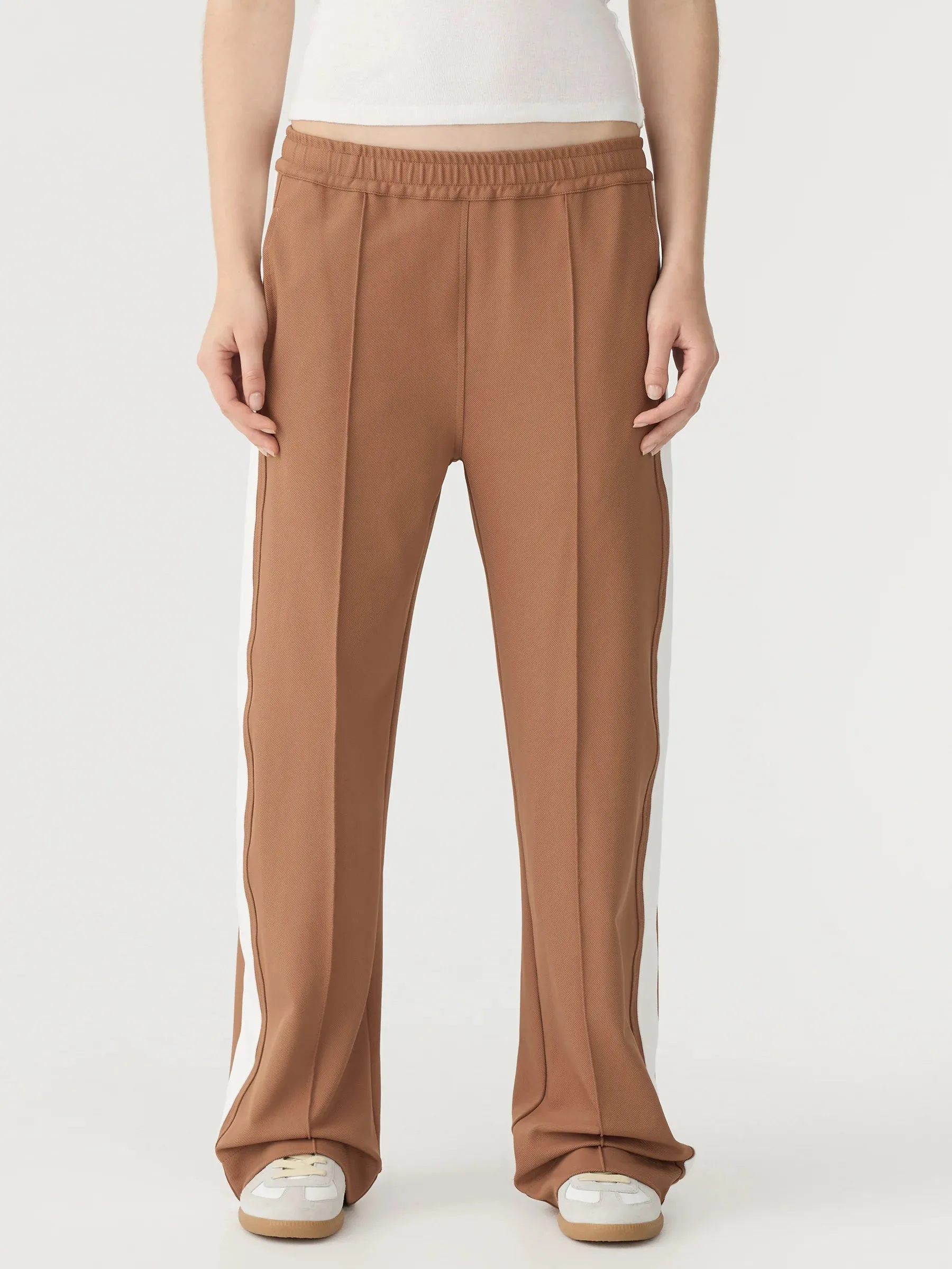 Bassike Twill Stripe Detail Pant in Argan and White