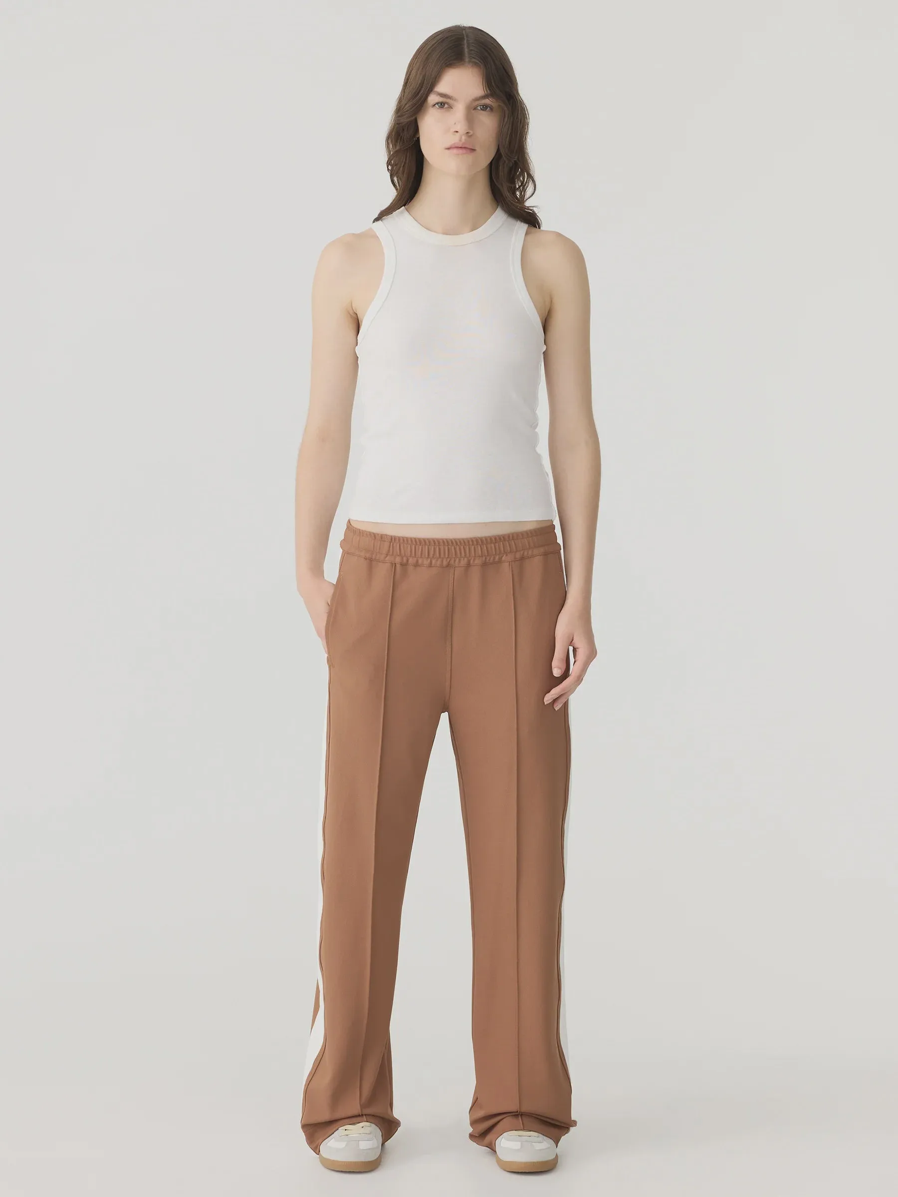 Bassike Twill Stripe Detail Pant in Argan and White