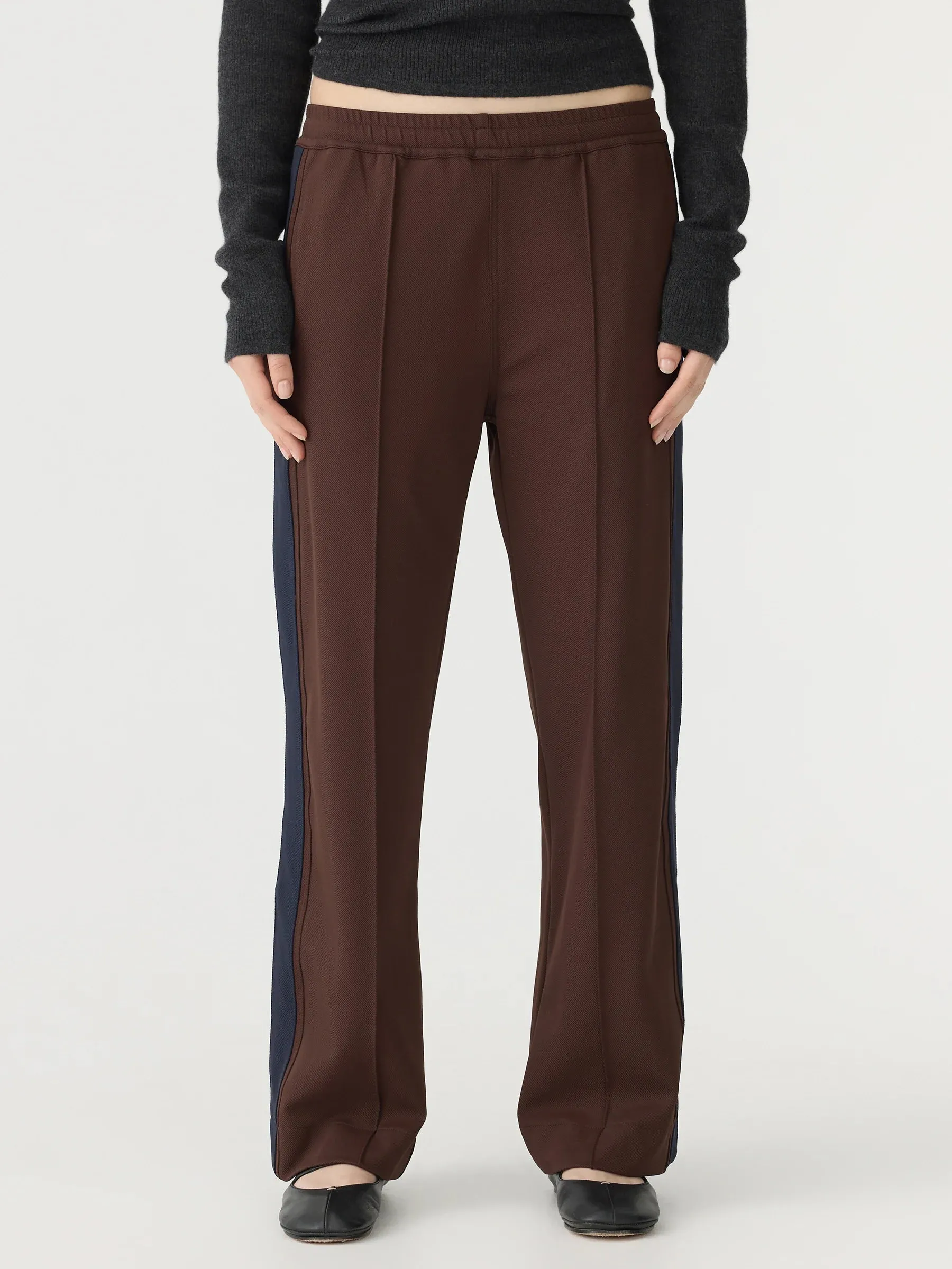 Bassike Twill Stripe Detail Pant in Carob and Ink