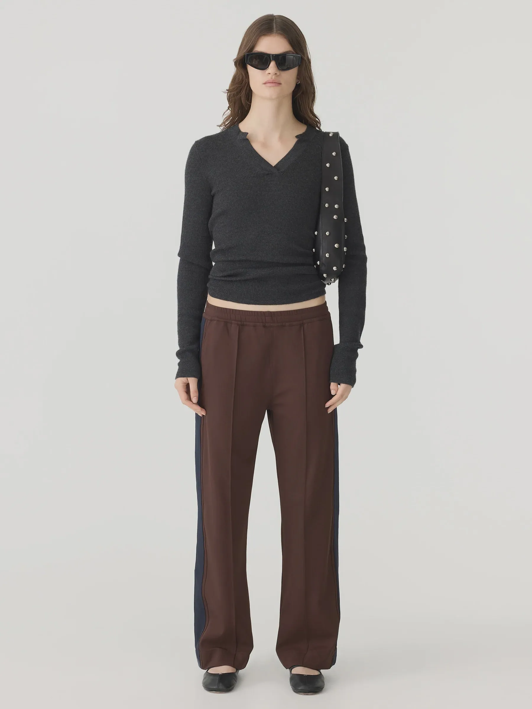 Bassike Twill Stripe Detail Pant in Carob and Ink
