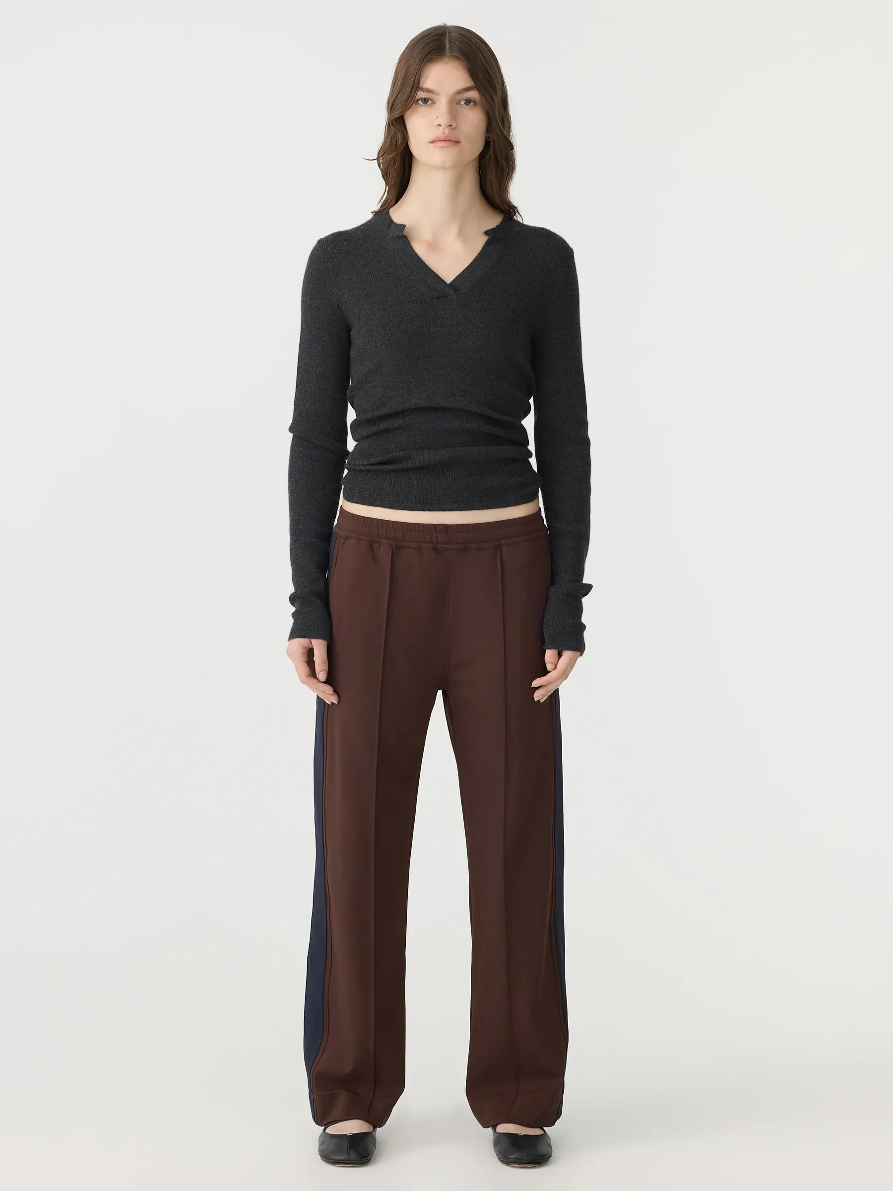 Bassike Twill Stripe Detail Pant in Carob and Ink