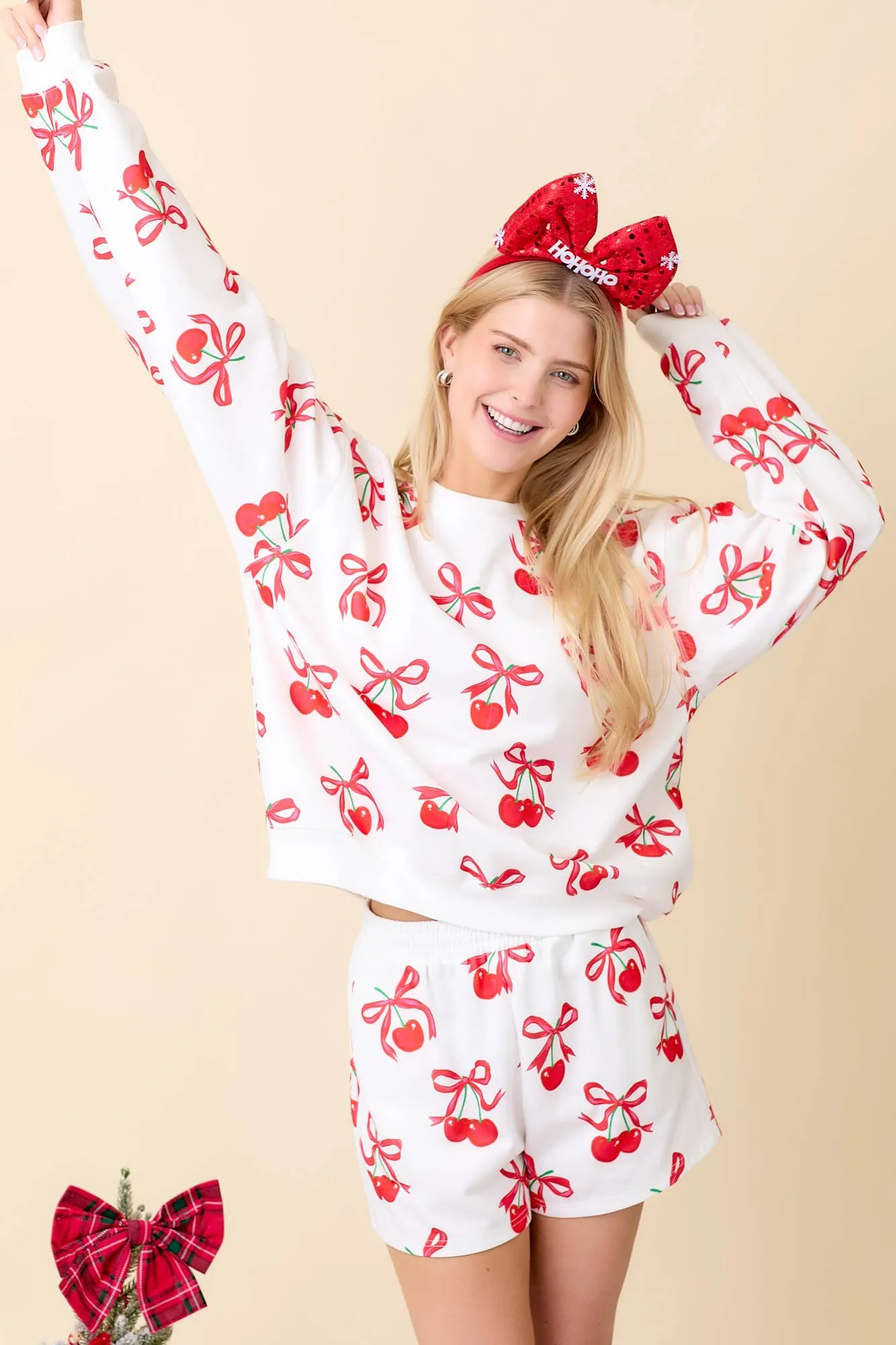 Cherry Bow Printed Crewneck Sweatshirt