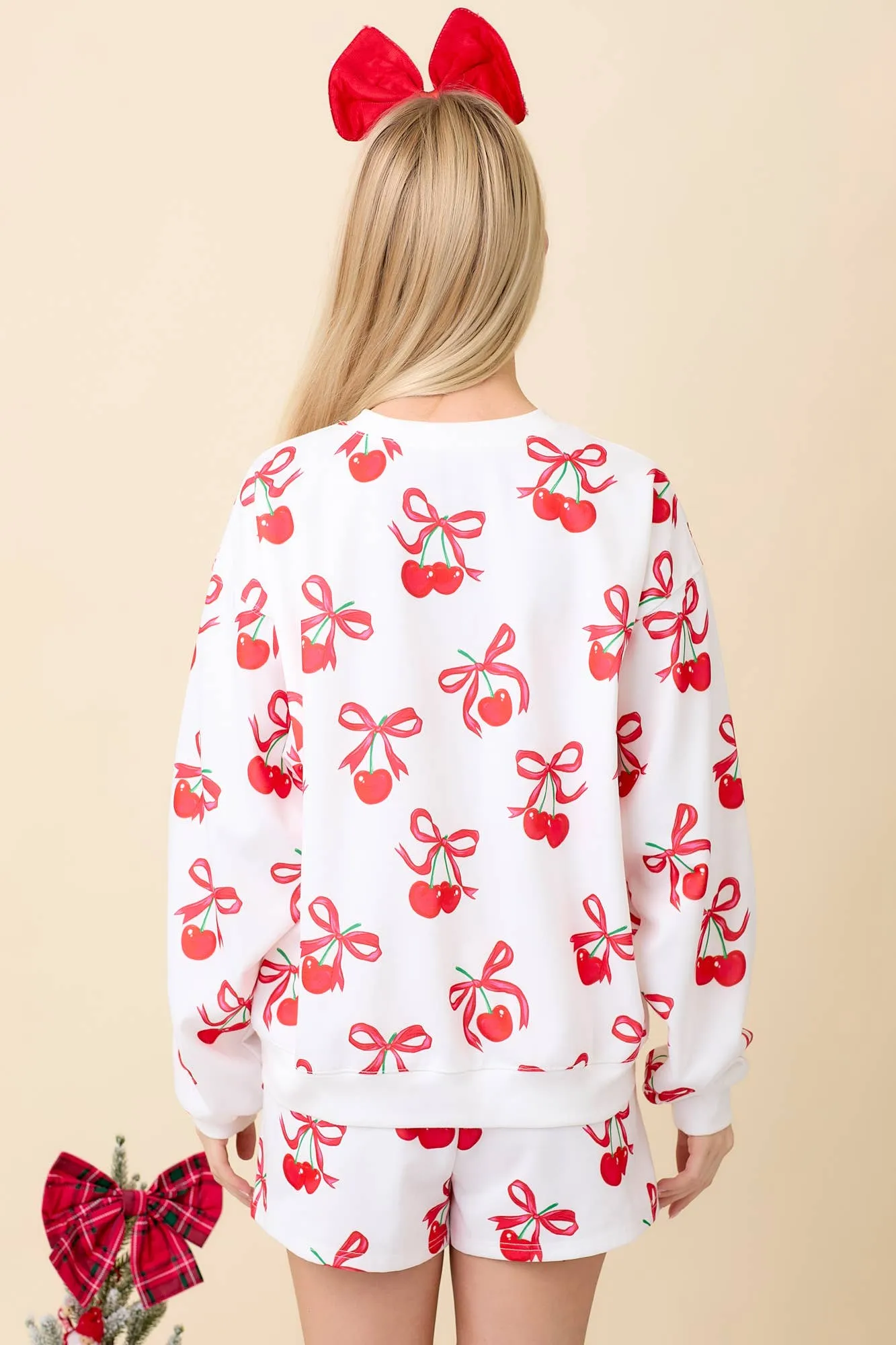 Cherry Bow Printed Crewneck Sweatshirt
