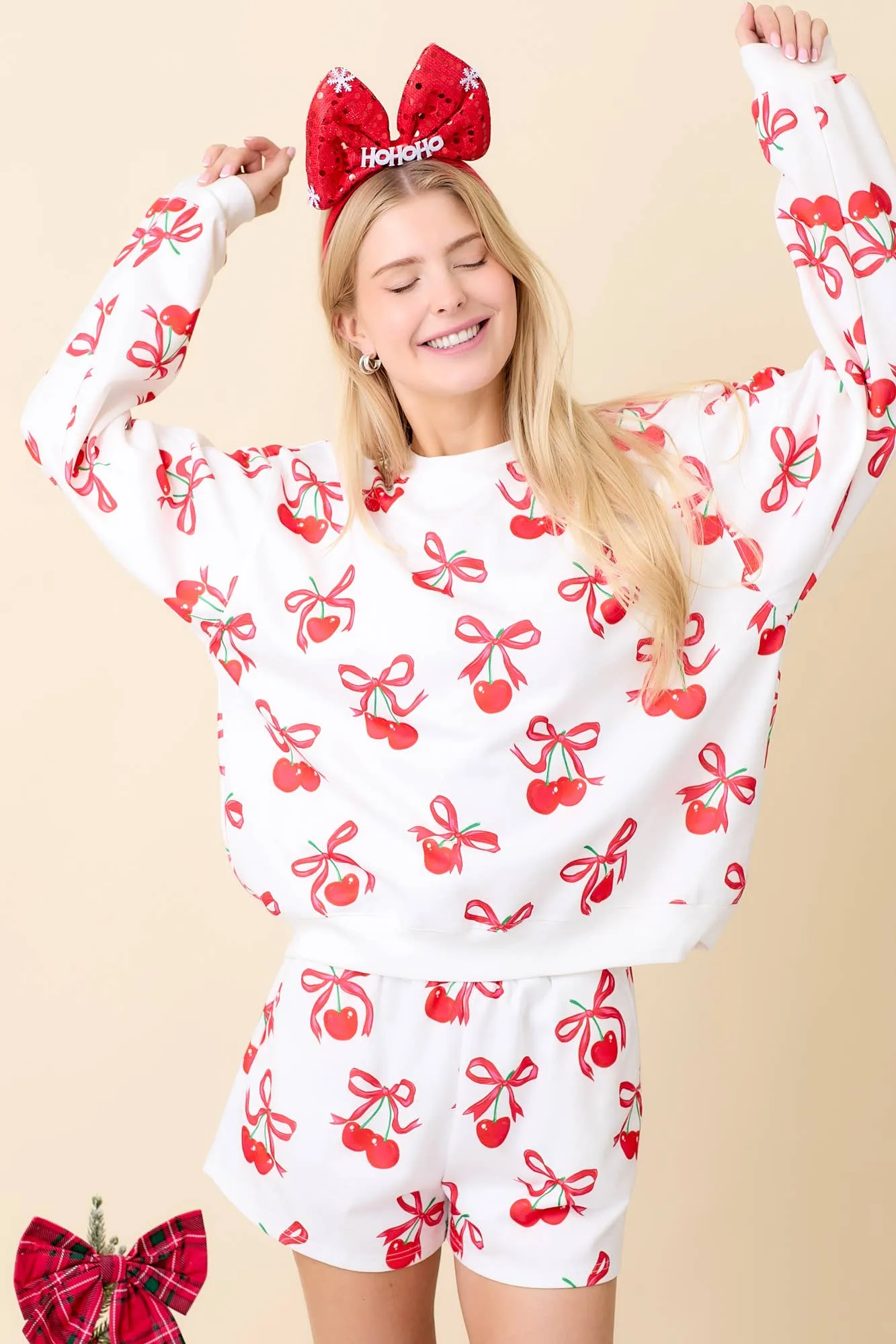 Cherry Bow Printed Crewneck Sweatshirt