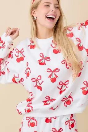 Cherry Bow Printed Crewneck Sweatshirt