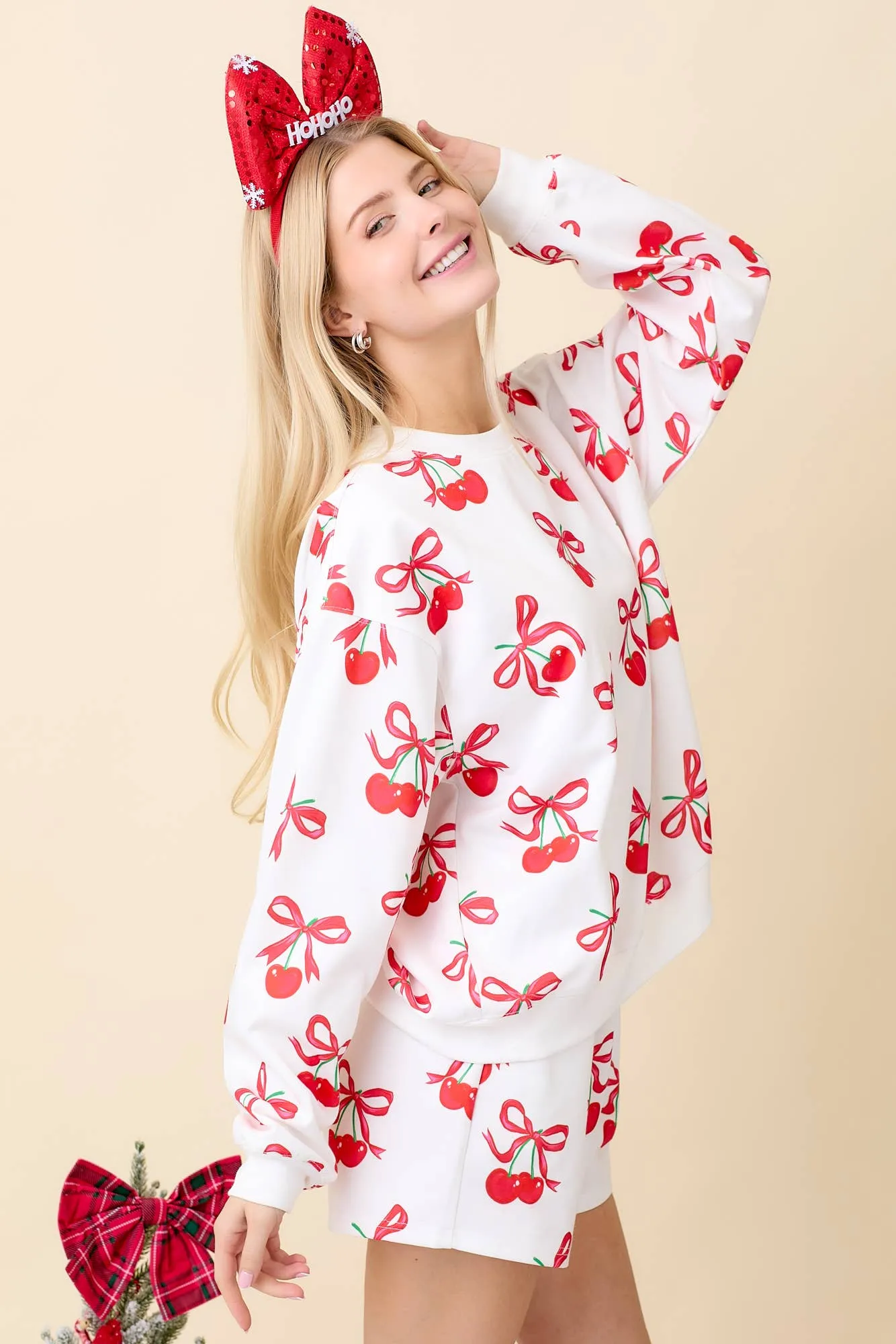 Cherry Bow Printed Crewneck Sweatshirt