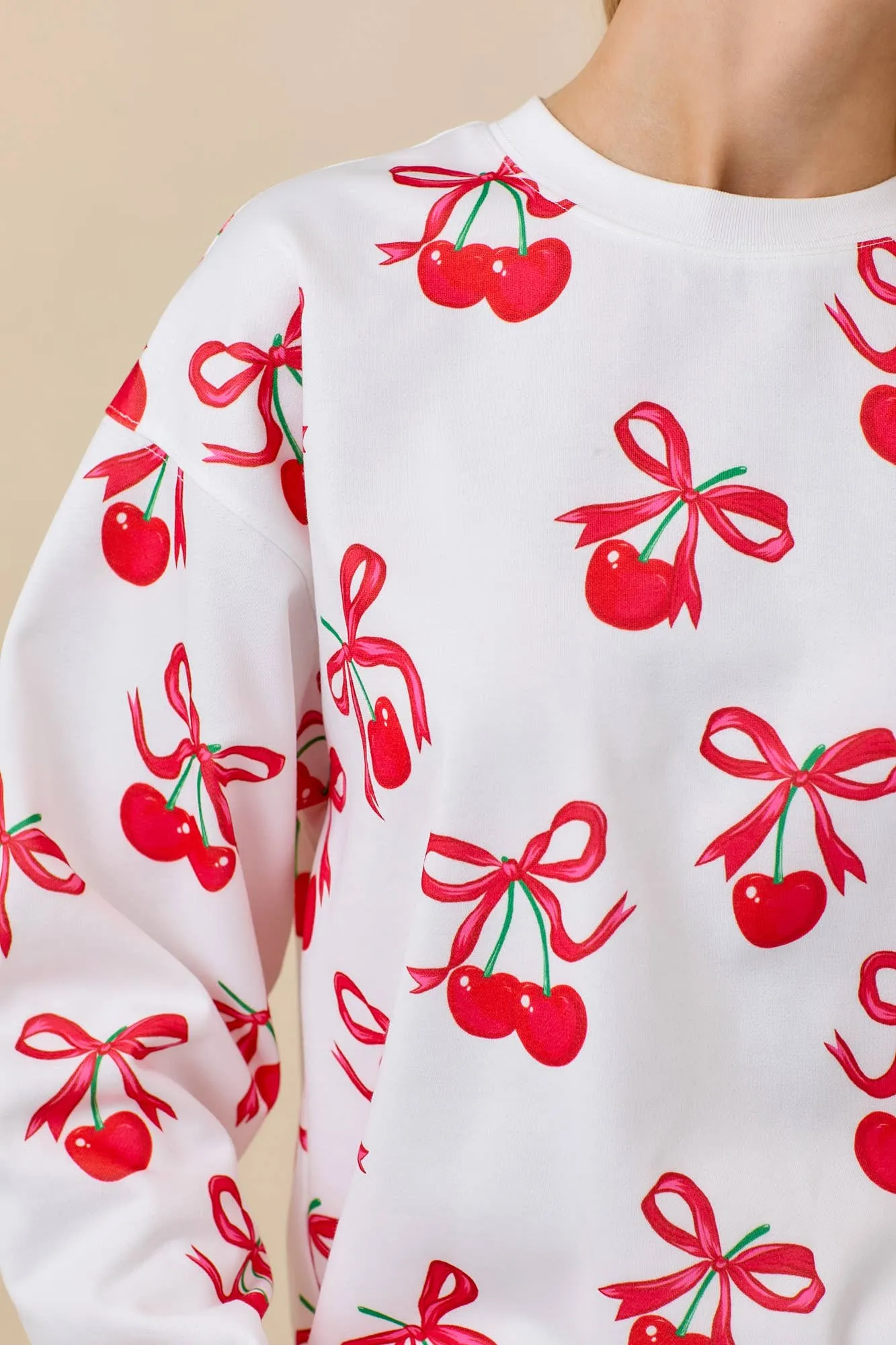 Cherry Bow Printed Crewneck Sweatshirt
