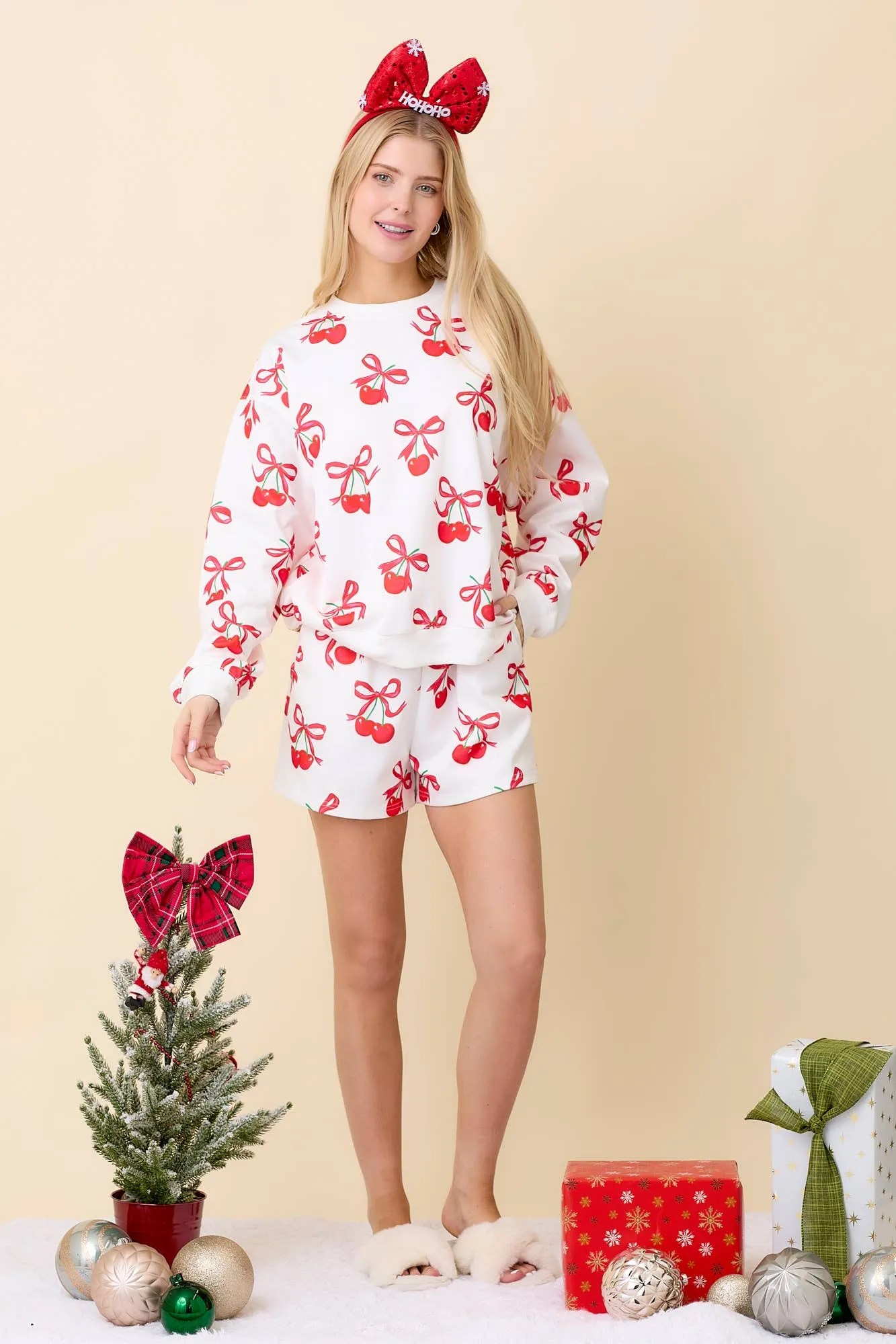 Cherry Bow Printed Crewneck Sweatshirt