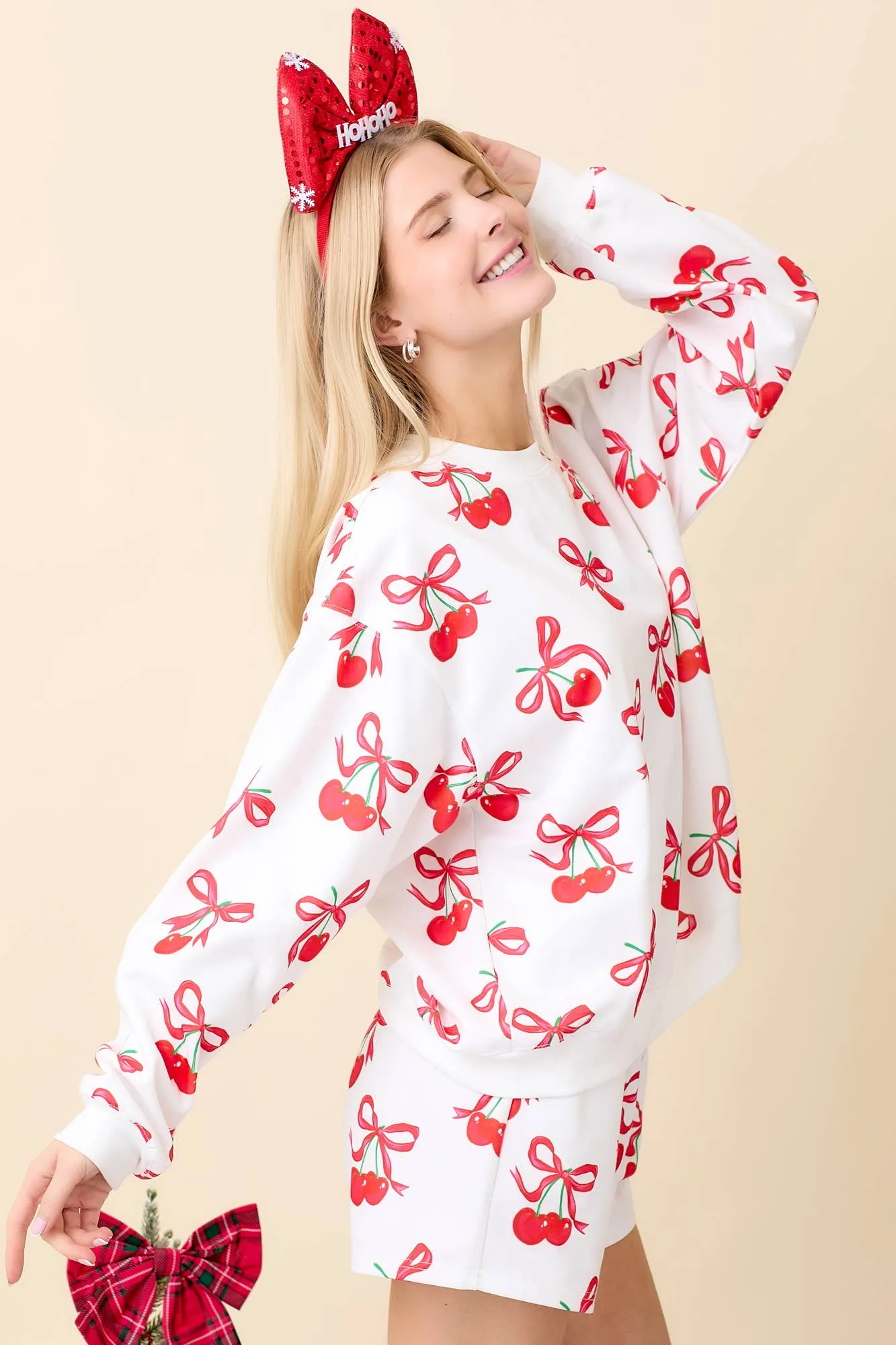 Cherry Bow Printed Crewneck Sweatshirt