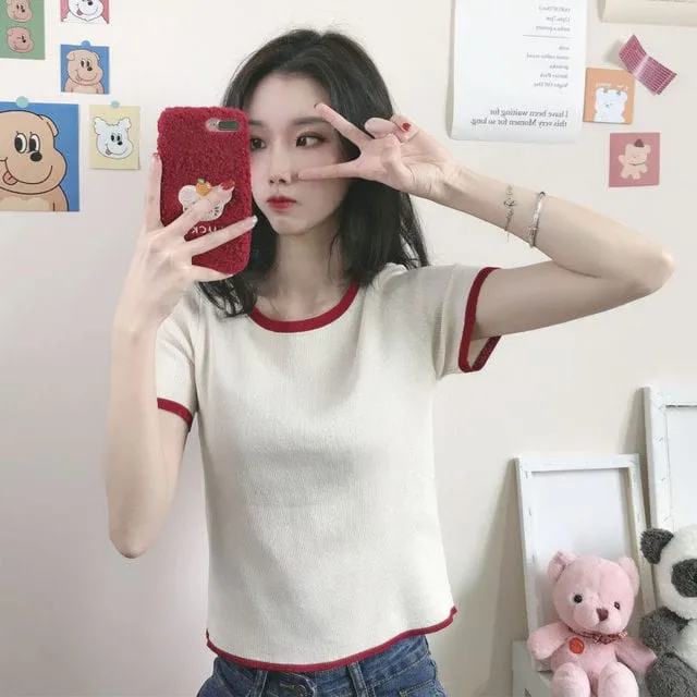 Cute Contrast Color Short T-shirt