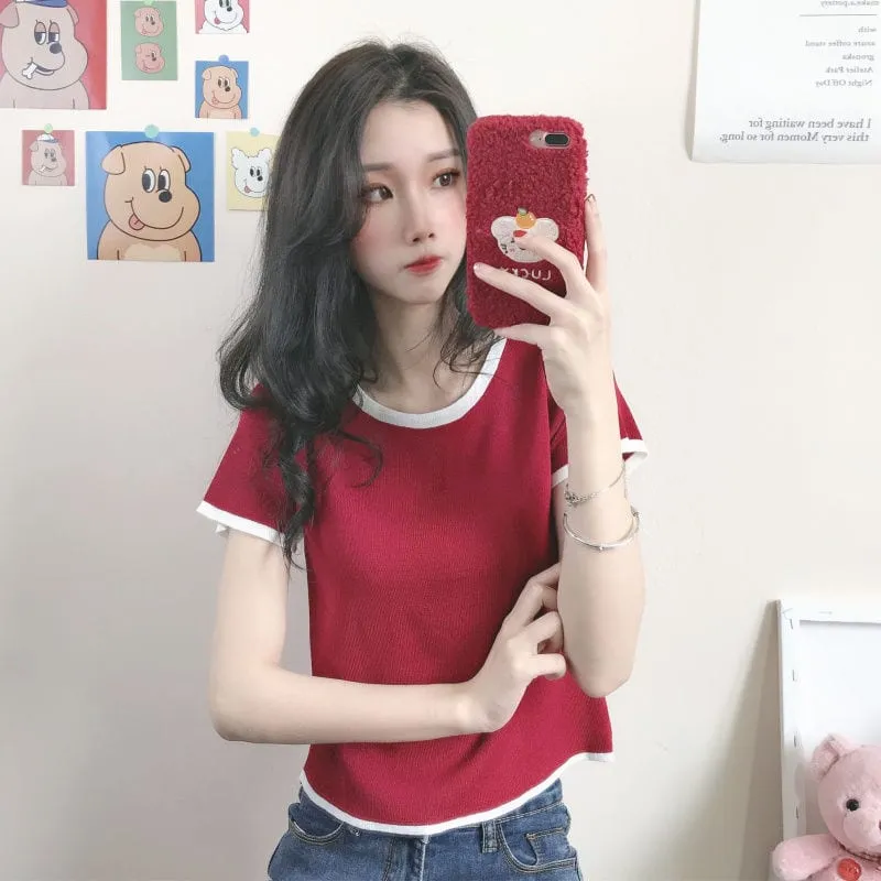 Cute Contrast Color Short T-shirt