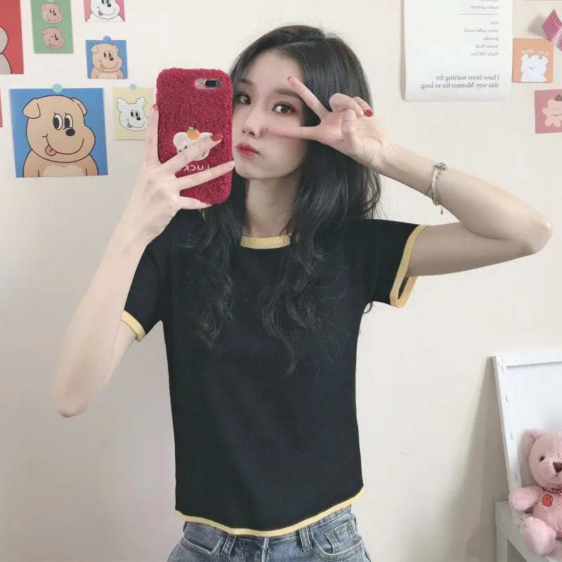 Cute Contrast Color Short T-shirt
