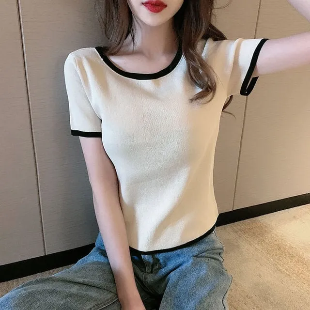 Cute Contrast Color Short T-shirt