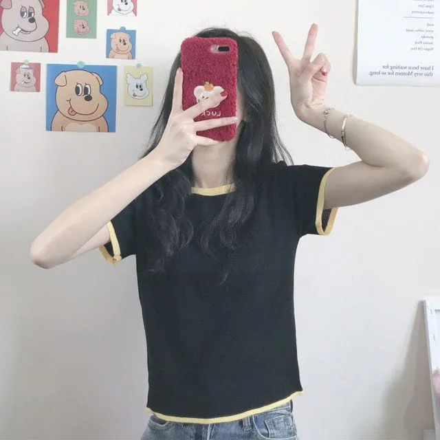 Cute Contrast Color Short T-shirt