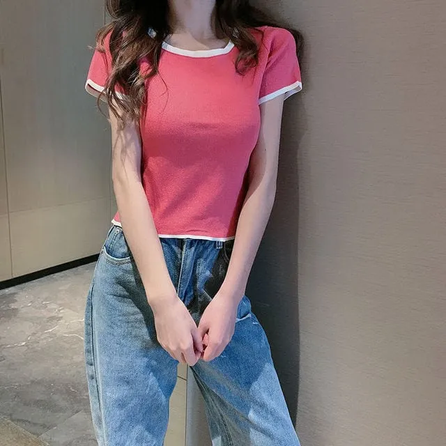 Cute Contrast Color Short T-shirt