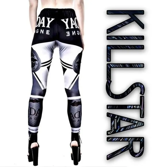 Form-Fitting Leggings | Monday Champagne | Gothic Black White Silver