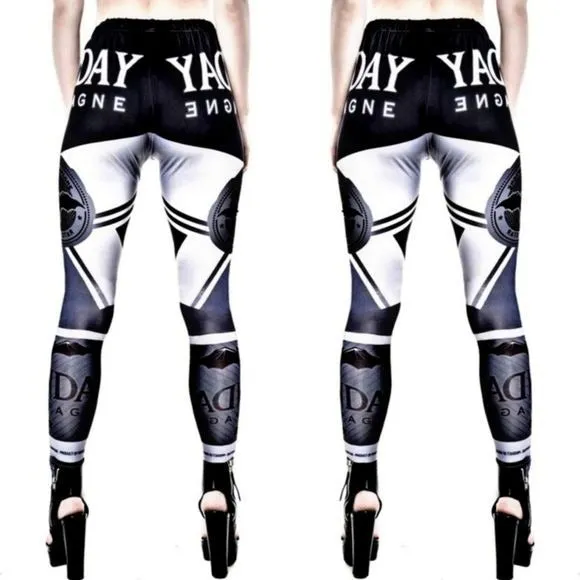 Form-Fitting Leggings | Monday Champagne | Gothic Black White Silver