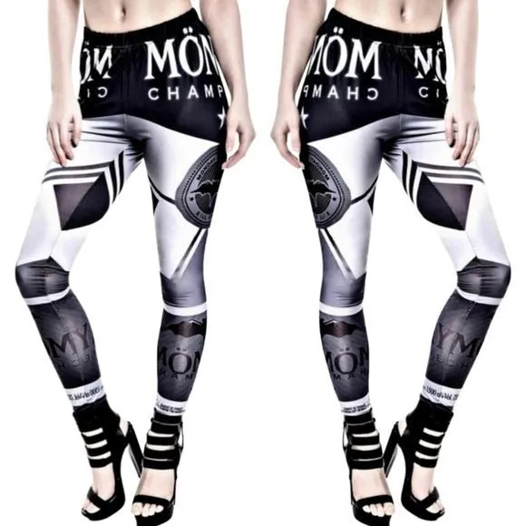 Form-Fitting Leggings | Monday Champagne | Gothic Black White Silver