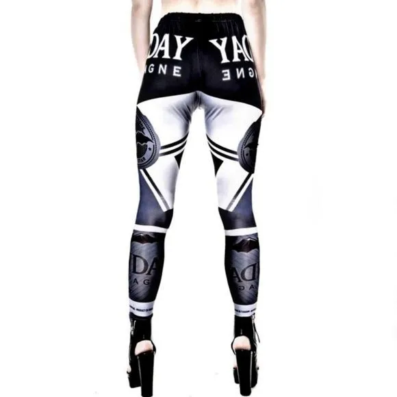 Form-Fitting Leggings | Monday Champagne | Gothic Black White Silver