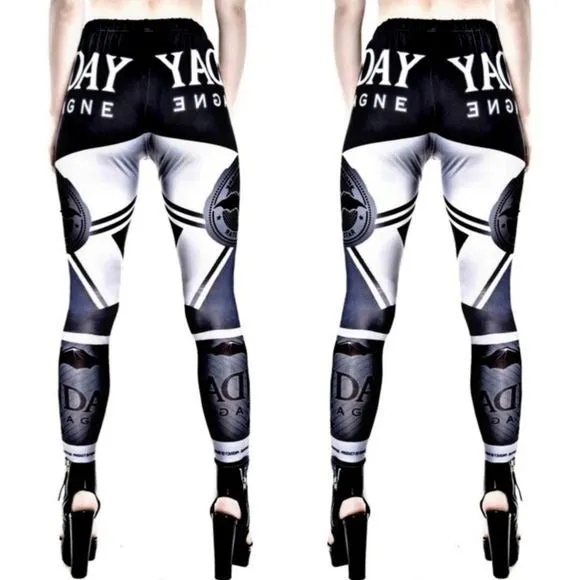 Form-Fitting Leggings | Monday Champagne | Gothic Black White Silver