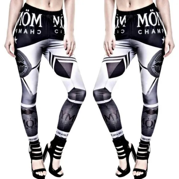 Form-Fitting Leggings | Monday Champagne | Gothic Black White Silver