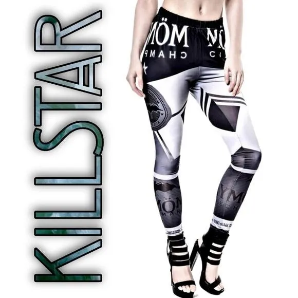 Form-Fitting Leggings | Monday Champagne | Gothic Black White Silver
