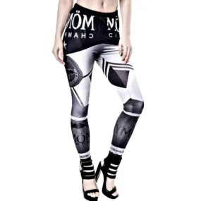 Form-Fitting Leggings | Monday Champagne | Gothic Black White Silver