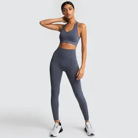 Seamless Workout Set Sport Leggings Top Set Yoga Outfits for Women Sportswear Athletic Clothes Gym Sets