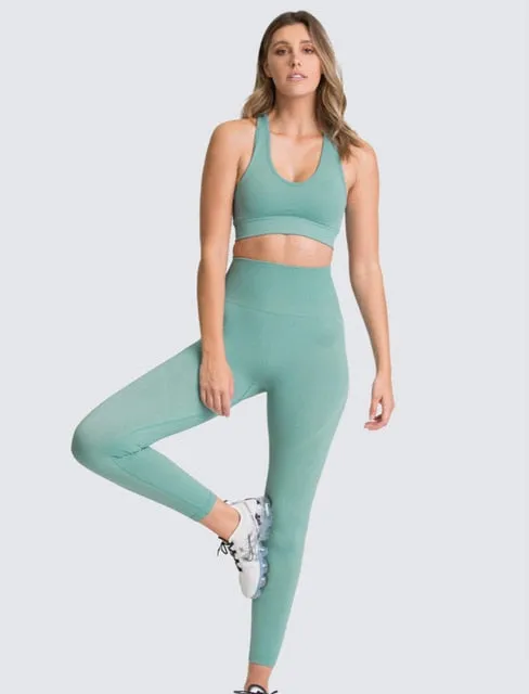 Seamless Workout Set Sport Leggings Top Set Yoga Outfits for Women Sportswear Athletic Clothes Gym Sets