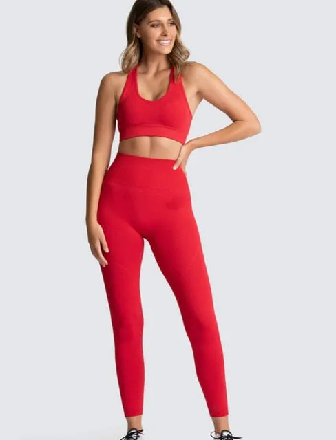 Seamless Workout Set Sport Leggings Top Set Yoga Outfits for Women Sportswear Athletic Clothes Gym Sets
