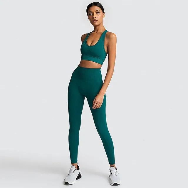 Seamless Workout Set Sport Leggings Top Set Yoga Outfits for Women Sportswear Athletic Clothes Gym Sets