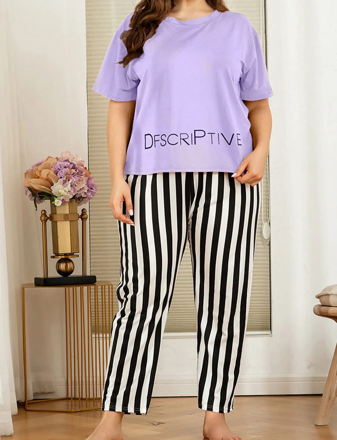 Striped printed Plus Size Comfortable Loungewear Set
