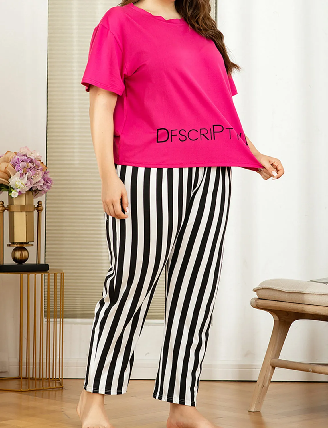 Striped printed Plus Size Comfortable Loungewear Set