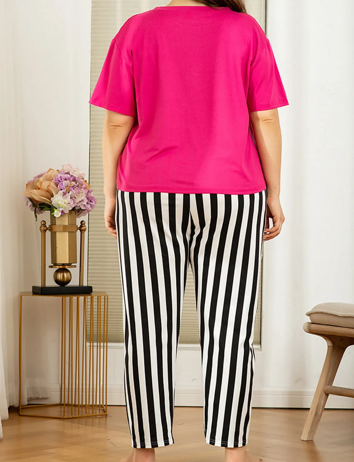 Striped printed Plus Size Comfortable Loungewear Set